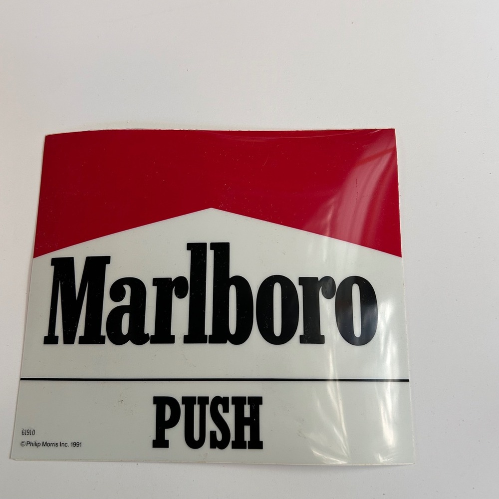 Vintage‎ Marlboro Cigarettes Push Door Decal Sign NOS Store Advertising 90s Red